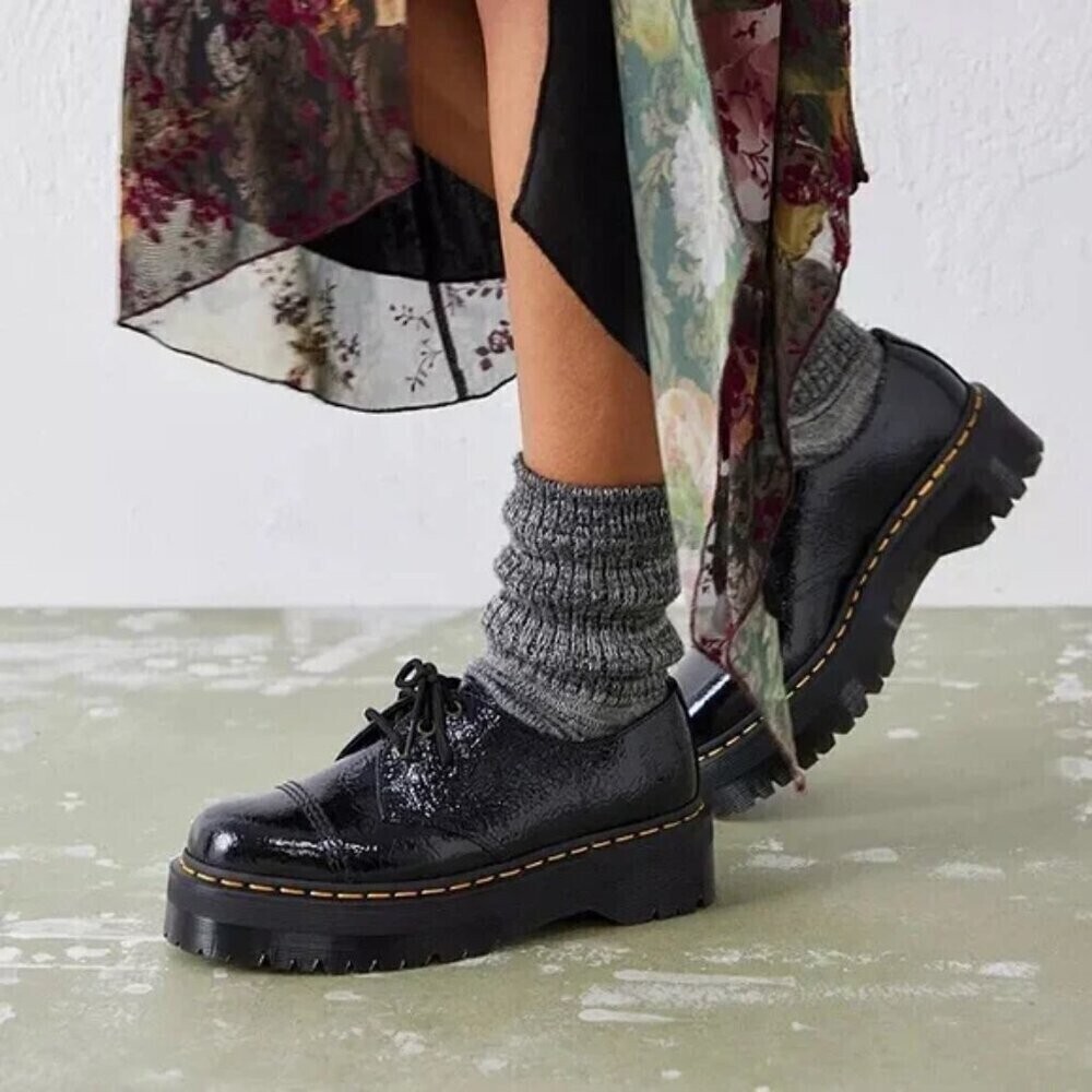 Dr. Martens 1461 Distressed Patent Leather Platform Shoe Black Size 7